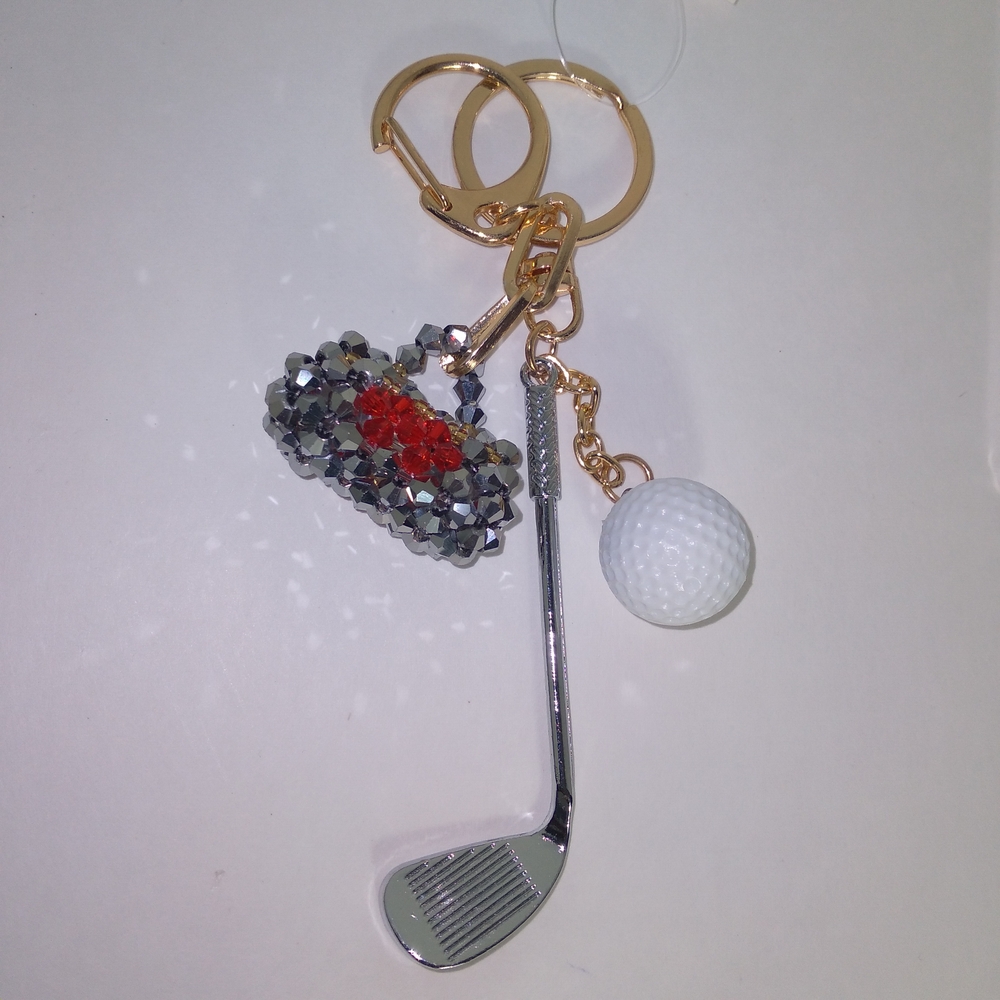 Golf Club and Ball Keychain with Crystal Accents